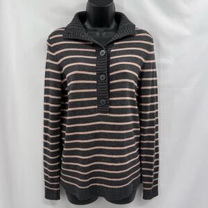 Tory Burch Giselle Cashmere Blend Quarter Button Collared Striped Sweater | XS